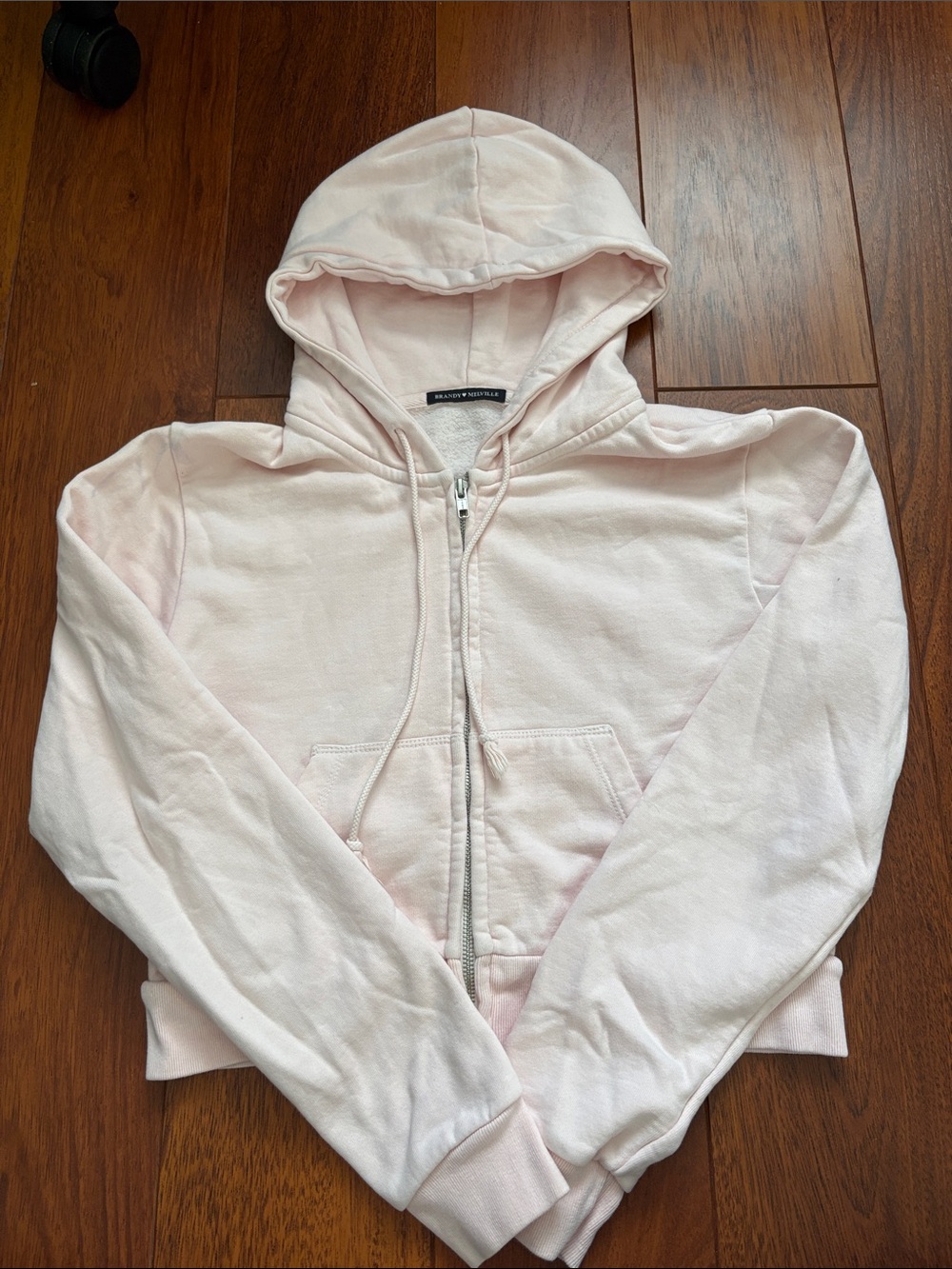 Brandy Melville Cropped Light Pink Zip-Up Hoodie